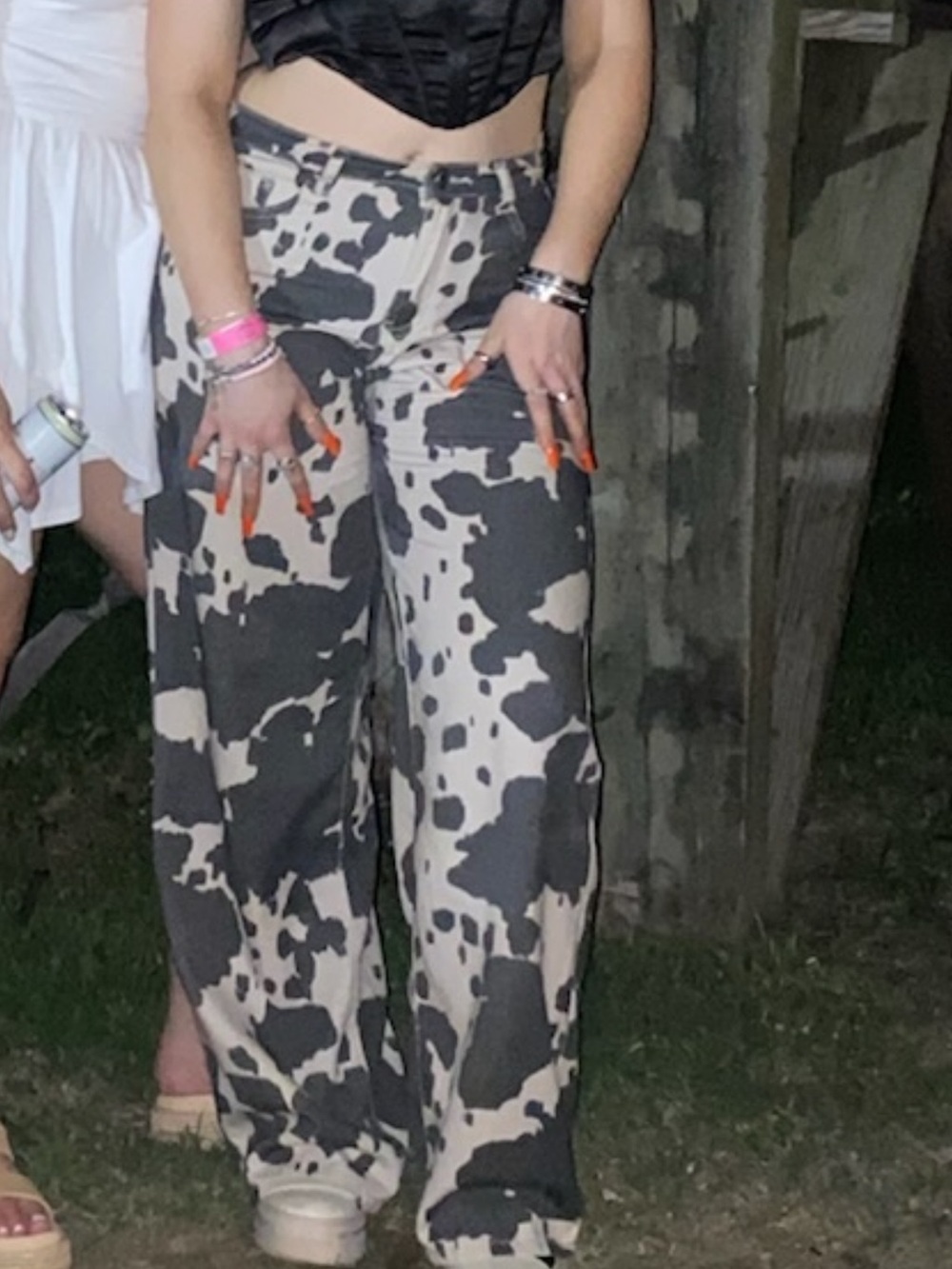 Missguided Wide-Leg Cow Print Pants in Black & Cream